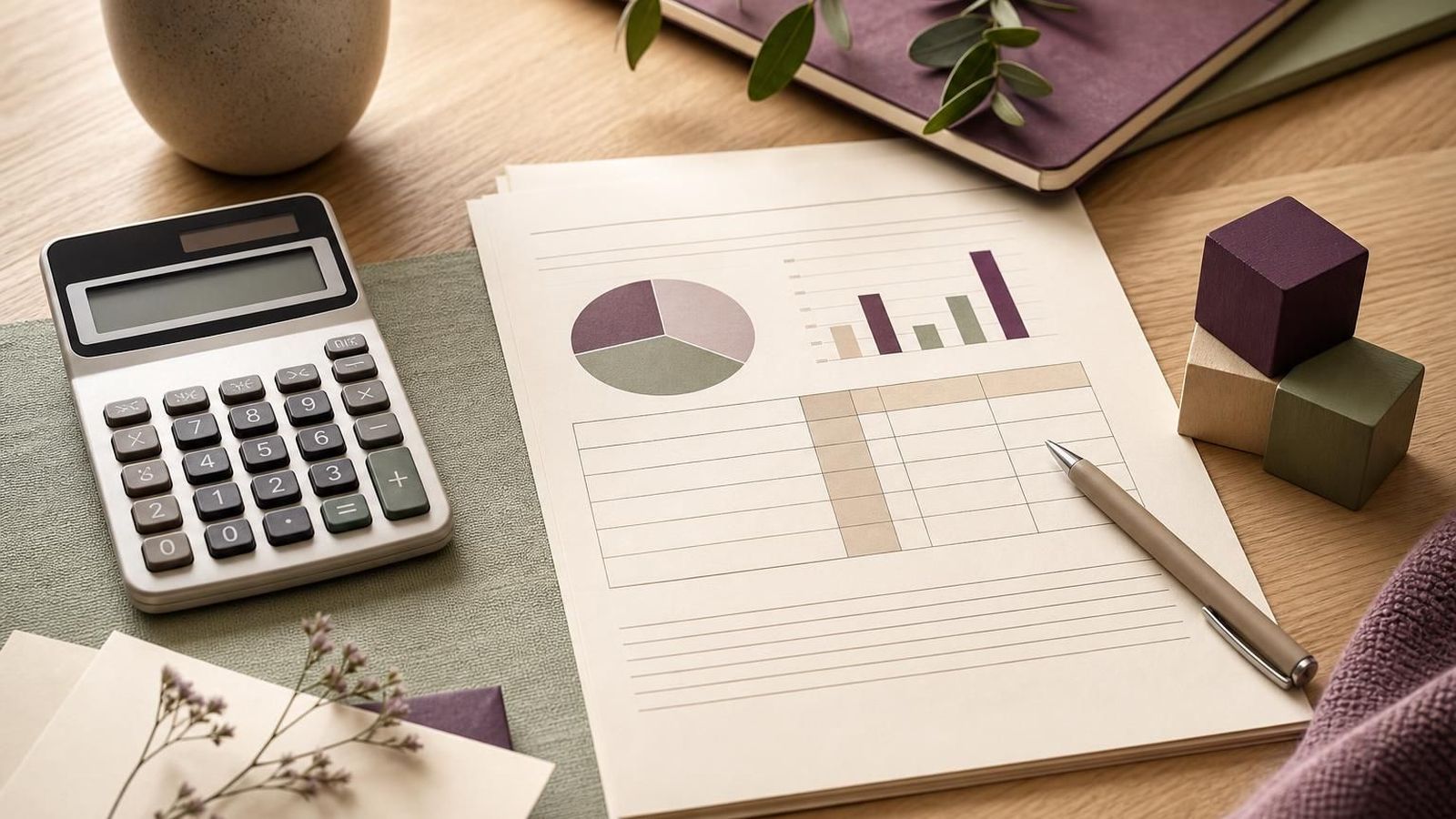 A calculator beside a care cost planning worksheet